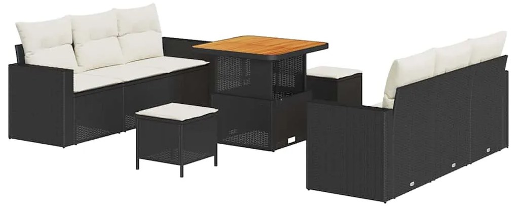vidaXL Σετ Καναπέ Κήπου Ρυθμιζόμενο ύψος 9 pcs Μαύρο συνθετικό ρατάν