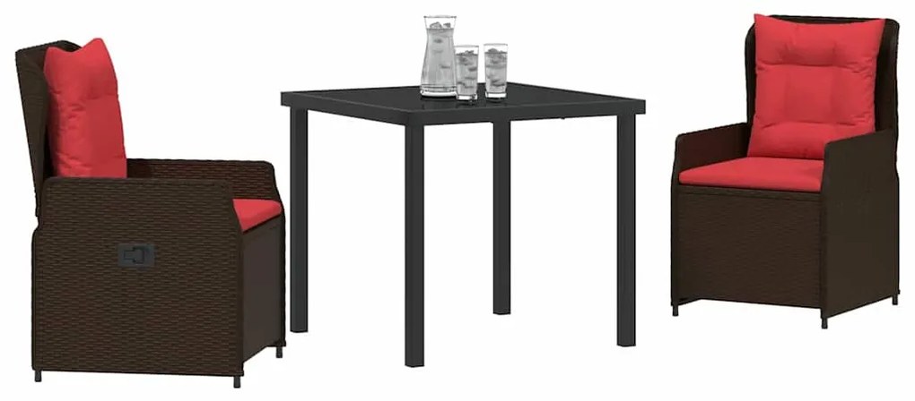 vidaXL Σέτ φαγητού για κήπο 3 pcs Καφέ Πολυ ράταν