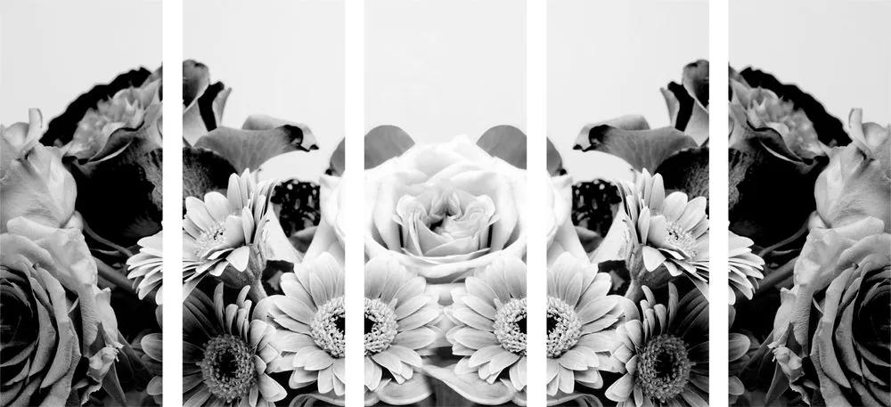 Σύνθεση λουλουδιών 5 μερών με ρομαντική πινελιά σε ασπρόμαυρο - 200x100
