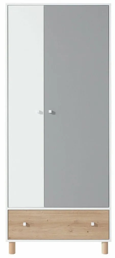Ντουλάπα Omaha P102, Artisan βελανιδιά, Γκρι, Άσπρο, 190x80x50cm, 69 kg, Πόρτες ντουλάπας: Με μεντεσέδες, Αριθμός ραφιών: 5, Αριθμός ραφιών: 5