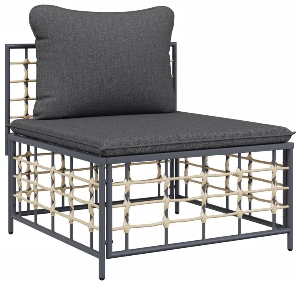 vidaXL Καναπές Κήπου Μεσαίος Συνθετικό Ρατάν με Σκούρα Γκρι Μαξιλάρια