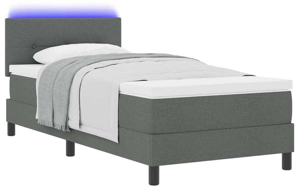 vidaXL κρεβάτι Box Spring με στρώμα & LED γκρι σκούρο 90x200 εκ ύφασμα