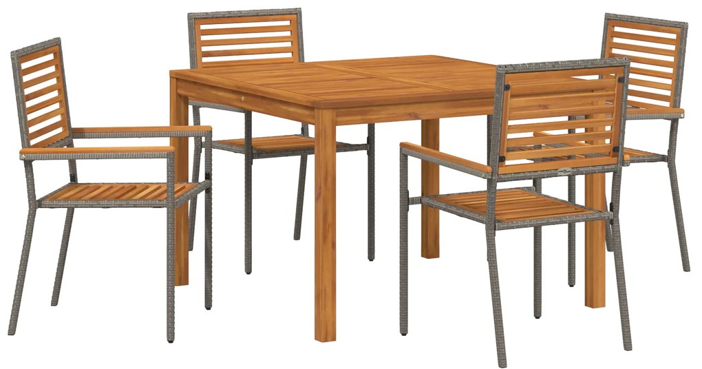vidaXL Σετ κήπου 5 τεμαχίων γκρι πολυ rattan, ακακία.