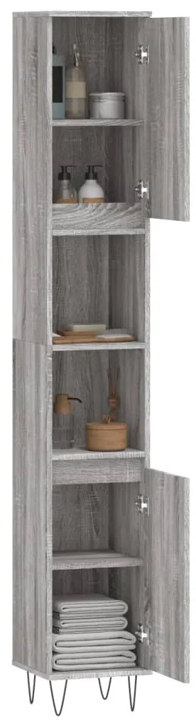 vidaXL Ντουλάπι Μπάνιου Γκρι Sonoma 30x30x190 εκ. Επεξεργασμένο Ξύλο