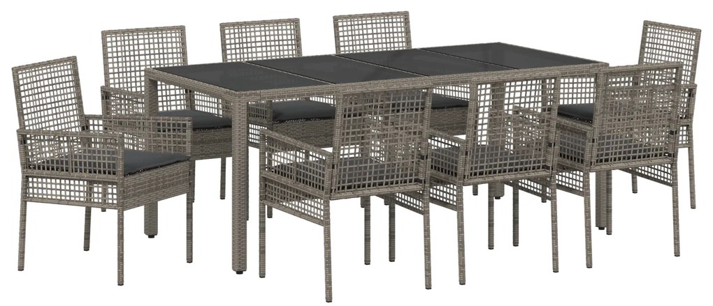 vidaXL Σέτ φαγητού για κήπο 9 pcs Γκρι 190 x 90 x 75 cm