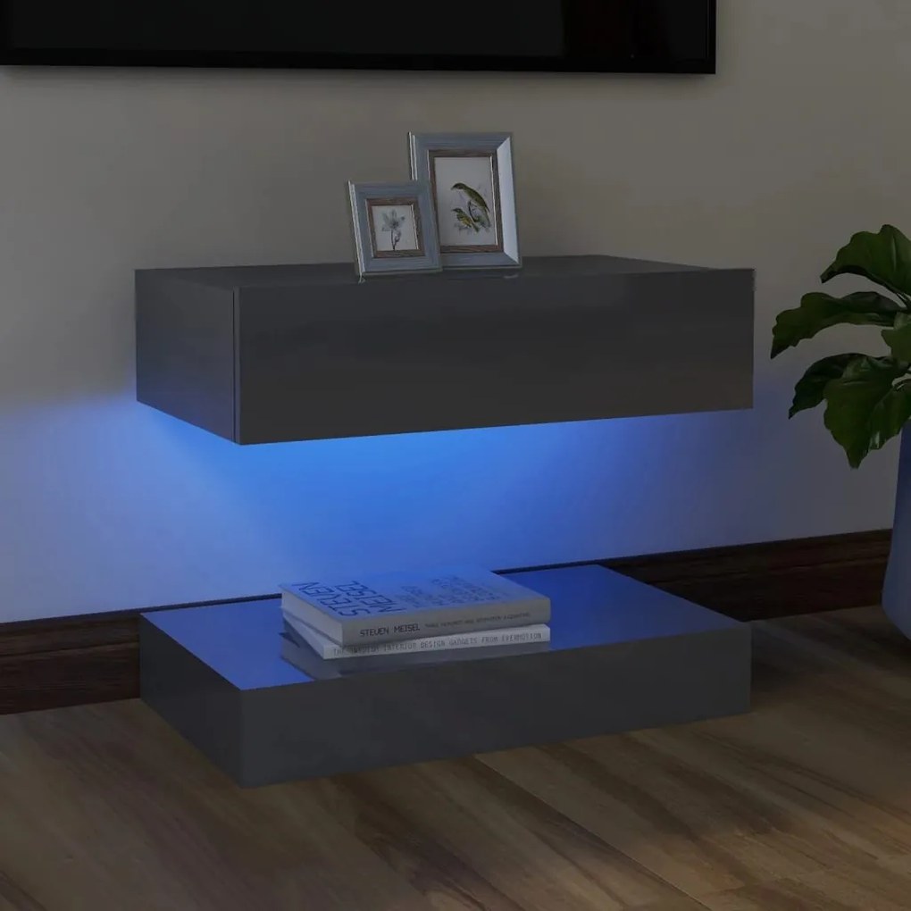 vidaXL Έπιπλο Τηλεόρασης με LED Γυαλιστερό Γκρι 60 x 35 εκ.