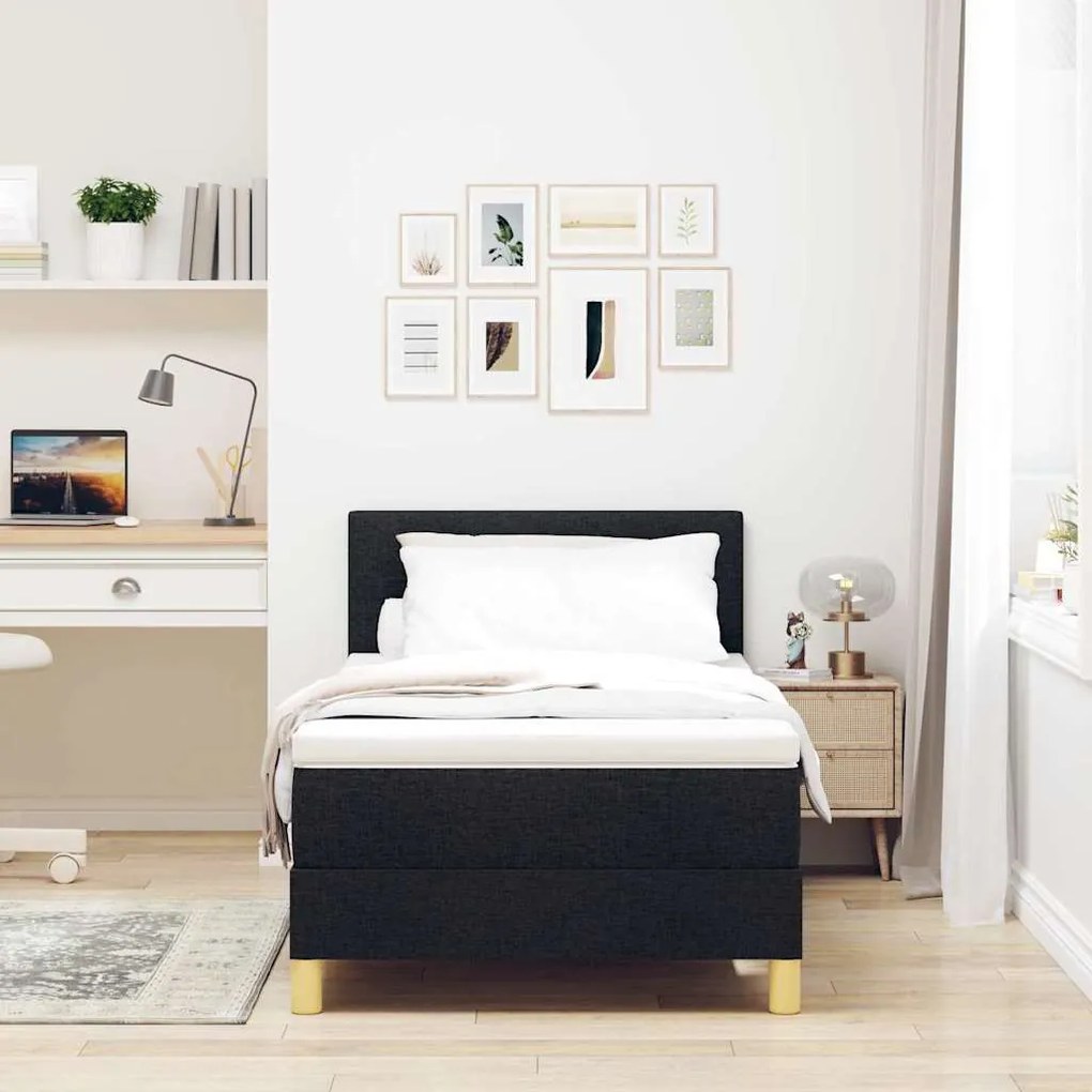 vidaXL Κρεβάτι με ελατήρια με στρώμα Μαύρο 90 x 190 cm ύφασμα
