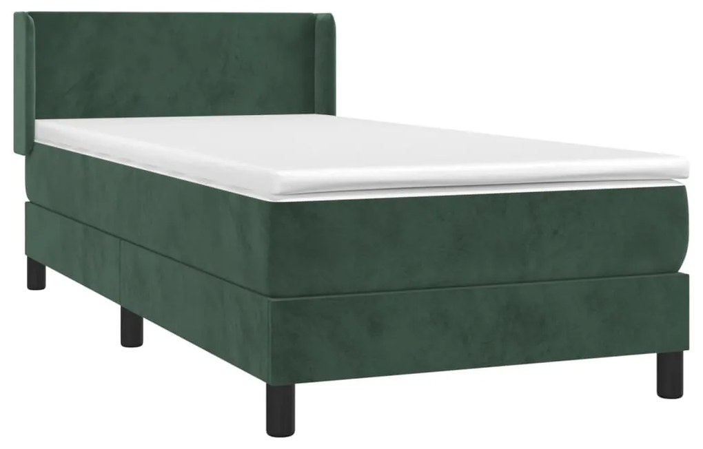 vidaXL Κρεβάτι Boxspring με Στρώμα Σκούρο Πράσινο 90x190 εκ. Βελούδινο