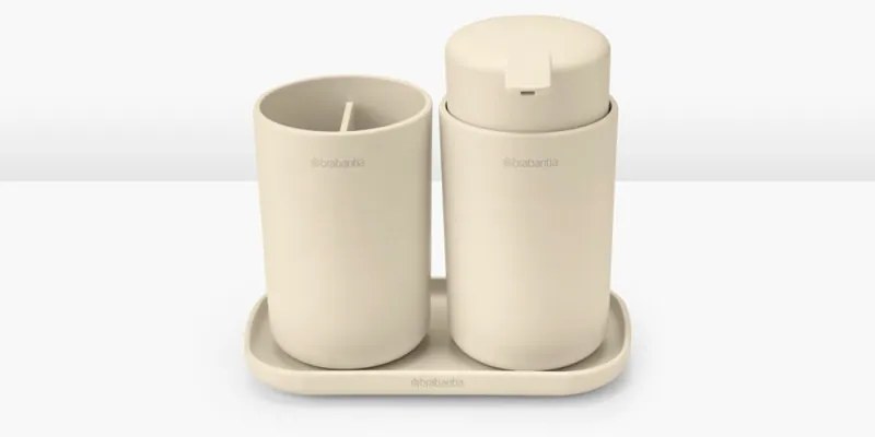 Σετ αξεσουάρ μπάνιου Brabantia ReNew 1006266, 3 τεμάχια, 250 ml, ανθεκτικό στη διάβρωση, μπεζ