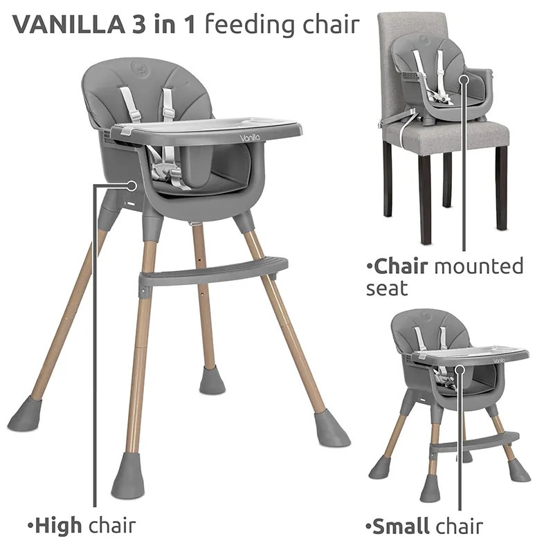 Καρεκλάκι φαγητού Vanilla 3in1 Grey Leather 10100572506 Lorelli