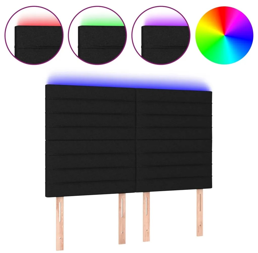 vidaXL Κεφαλάρι Κρεβατιού LED Μαύρο 144x5x118/128 εκ. Υφασμάτινο
