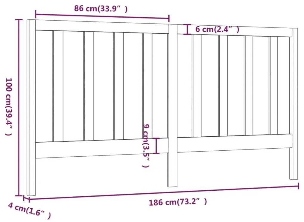 Κεφαλάρι Κρεβατιού Μελί 186 x 4 x 100 εκ. από Μασίφ Ξύλο Πεύκου - Καφέ
