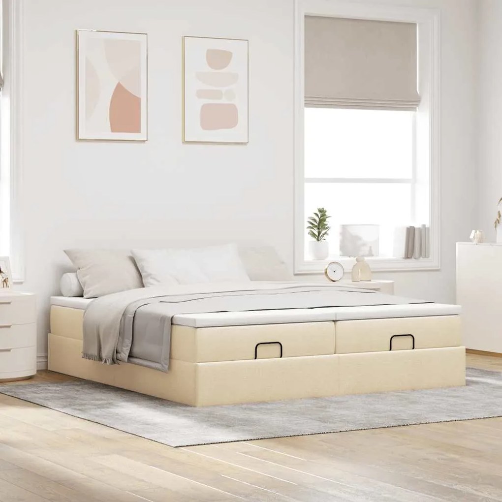vidaXL Οθωμανικό Κρεβάτι με Στρώματα Κρέμα 200x200cm Ύφασμα