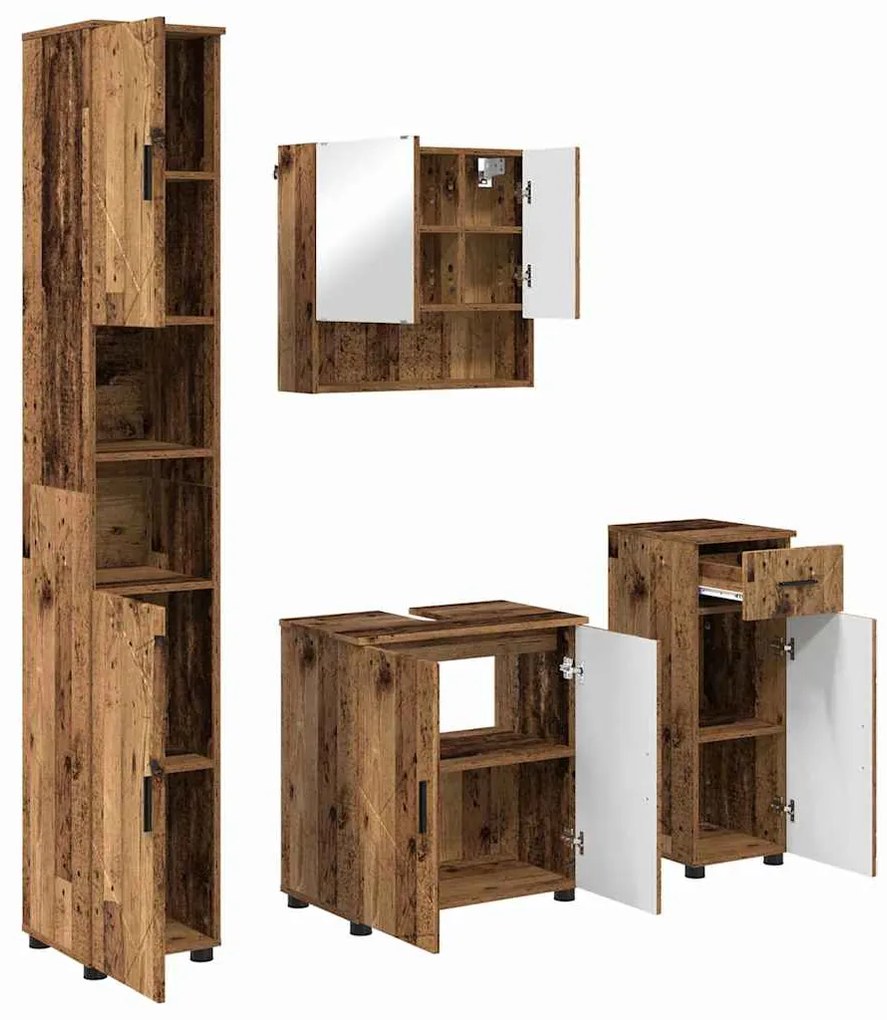 vidaXL Σετ Επίπλων Μπάνιου με πόρτα 4 pcs Παλαιό ξύλο 61 x 35 x 64 εκ.