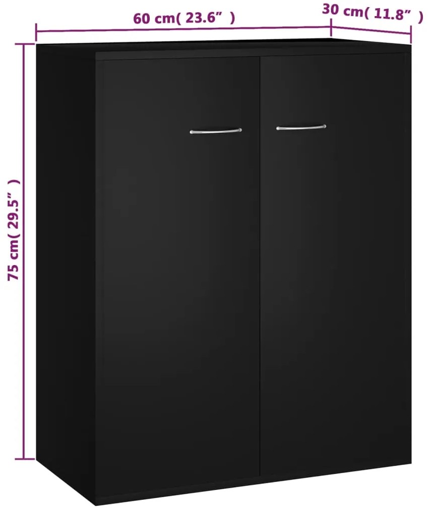 vidaXL Συρταριέρα Μαύρη 60 x 30 x 75 εκ. από Επεξεργασμένο Ξύλο