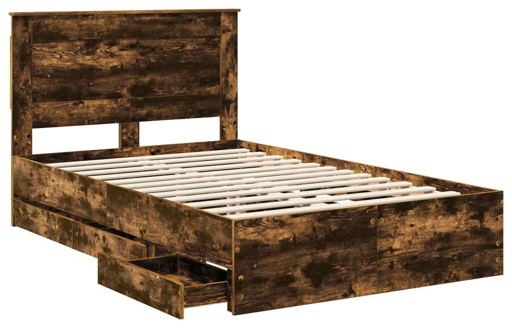 vidaXL Σκελετός Κρεβατιού Καπνιστό Δρύς 120 x 190 cm Μηχανήματος Ξύλο