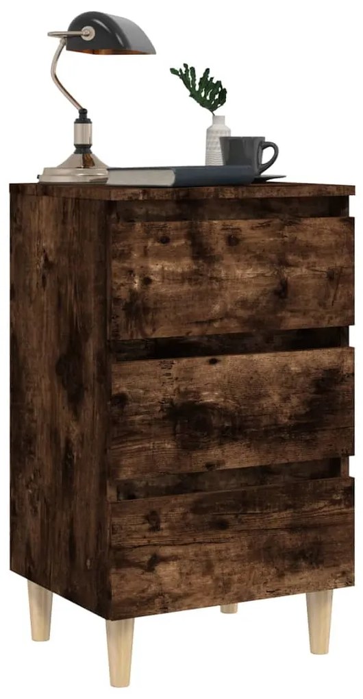 vidaXL Κομοδίνο Καπνιστή Δρυς 40 x 35 x 69 εκ. με Μασίφ Ξύλινα Πόδια
