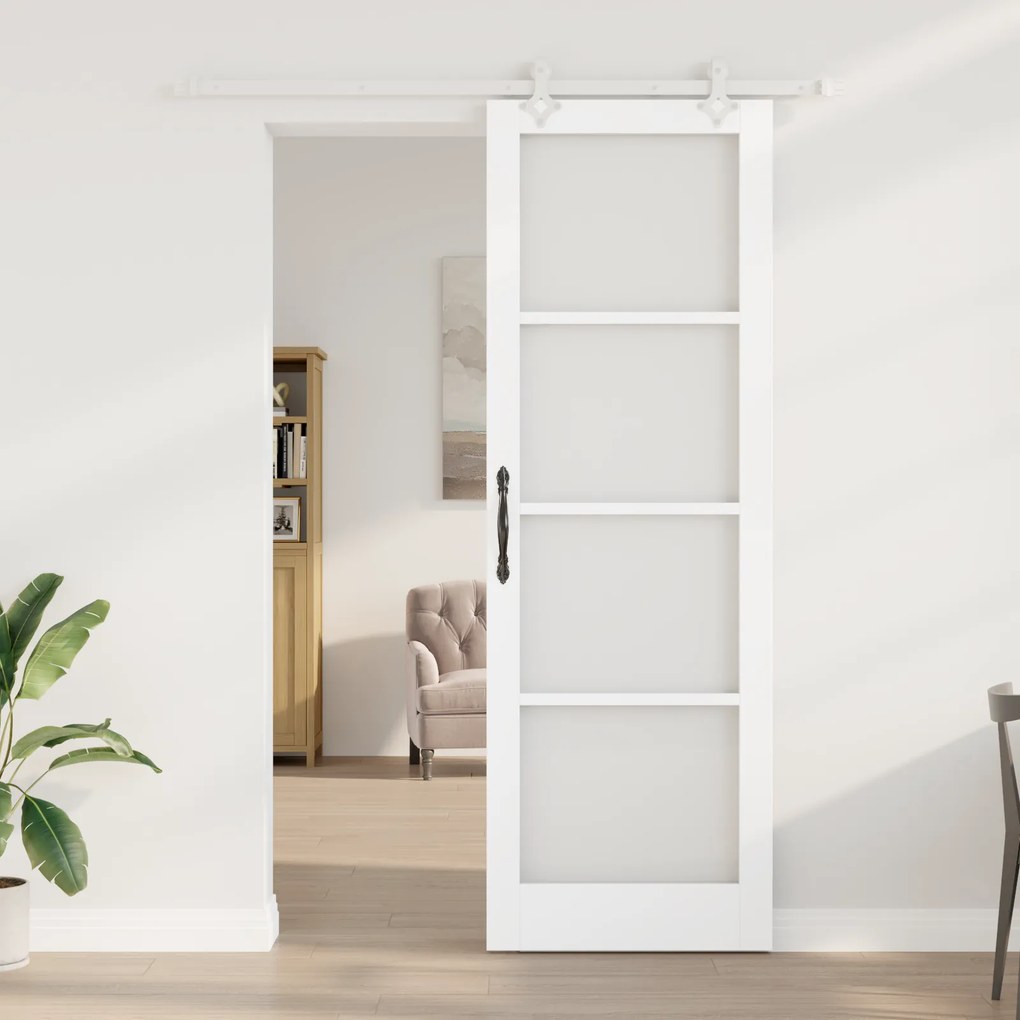 vidaXL Συρόμενη Πόρτα με Σετ Αξεσουάρ Λευκή 78x232 εκ. Μασίφ Ξύλο Πεύκου