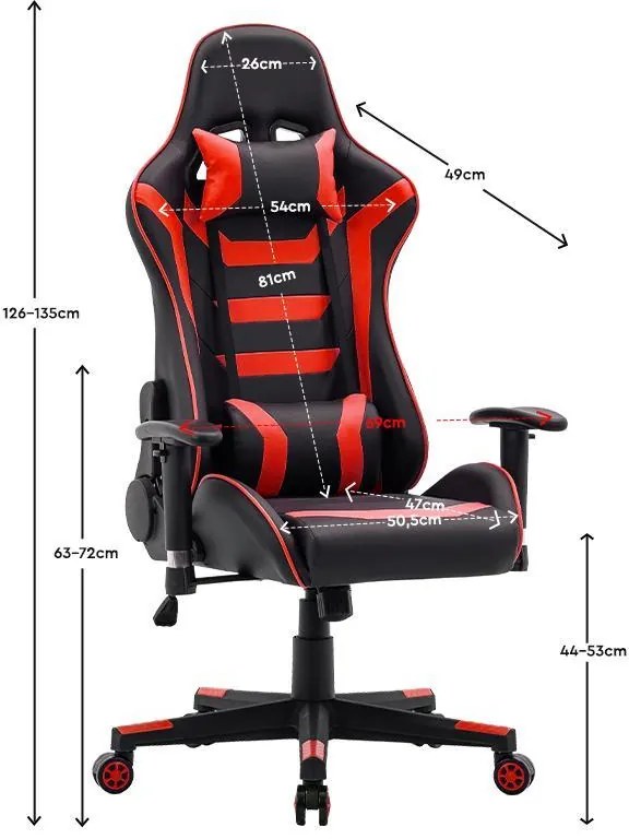 Καρέκλα Gaming SAR-1 Fylliana Μαύρο - Κόκκινο Τεχνόδερμα 64x53x135 εκ. 64x53x135 εκ.