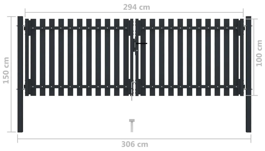 Πόρτα Περίφραξης Διπλή Ανθρακί 306 x 150 εκ. Ατσάλινη - Ανθρακί