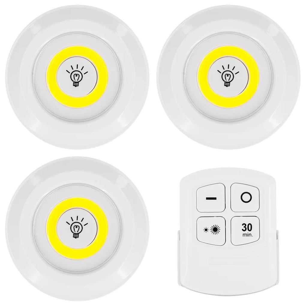 GloboStar® 79044 Φωτιστικά Νυκτός Μπαταρίας LED COB 6W 600lm με Timer &amp; Ασύρματο Χειριστήριο RF - ΣΕΤ 3 Τεμαχίων Ψυχρό Λευκό 6000K