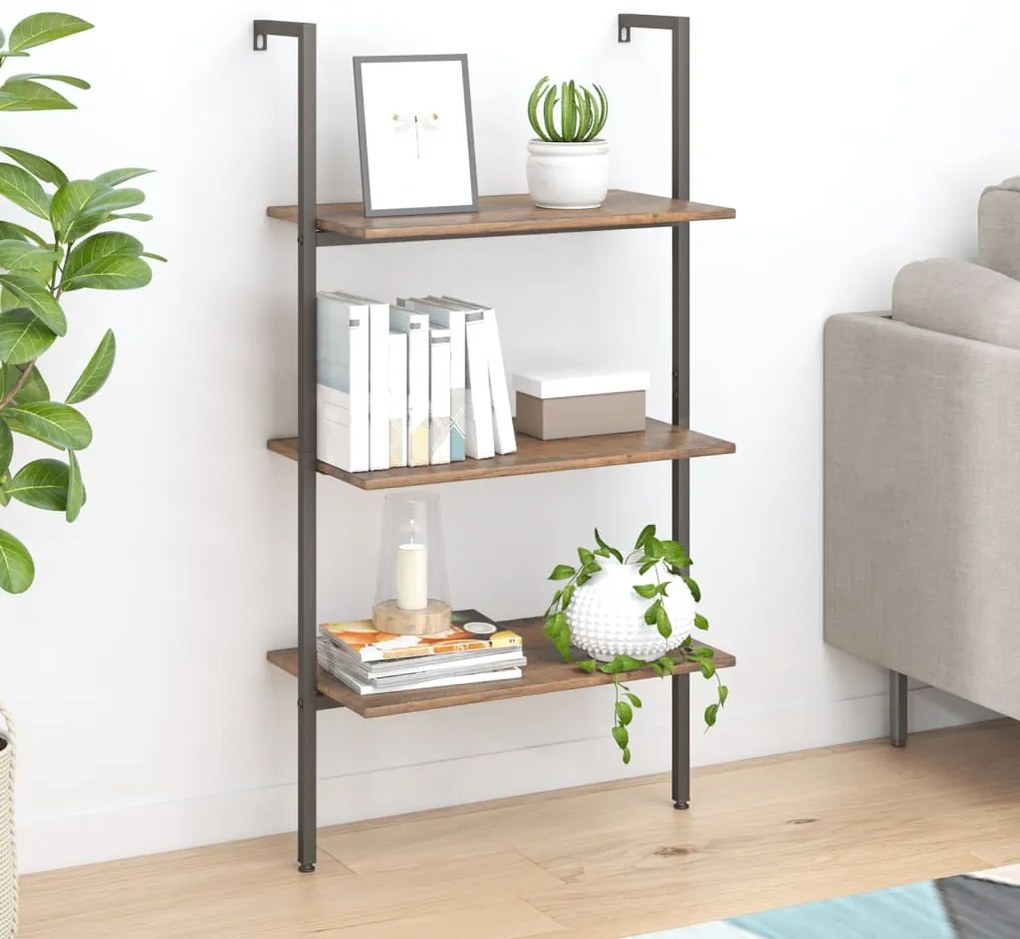 vidaXL Ραφιέρα Κεκλιμένη 3 Επιπέδων Σκούρο Καφέ &amp; Μαύρο 64x35x120,5εκ.