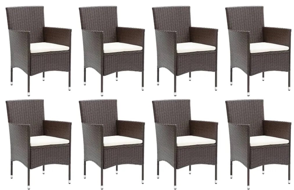 vidaXL Σετ Τραπεζαρίας Κήπου 9 τεμ. Καφέ από Συνθ. Ρατάν με Μαξιλάρια