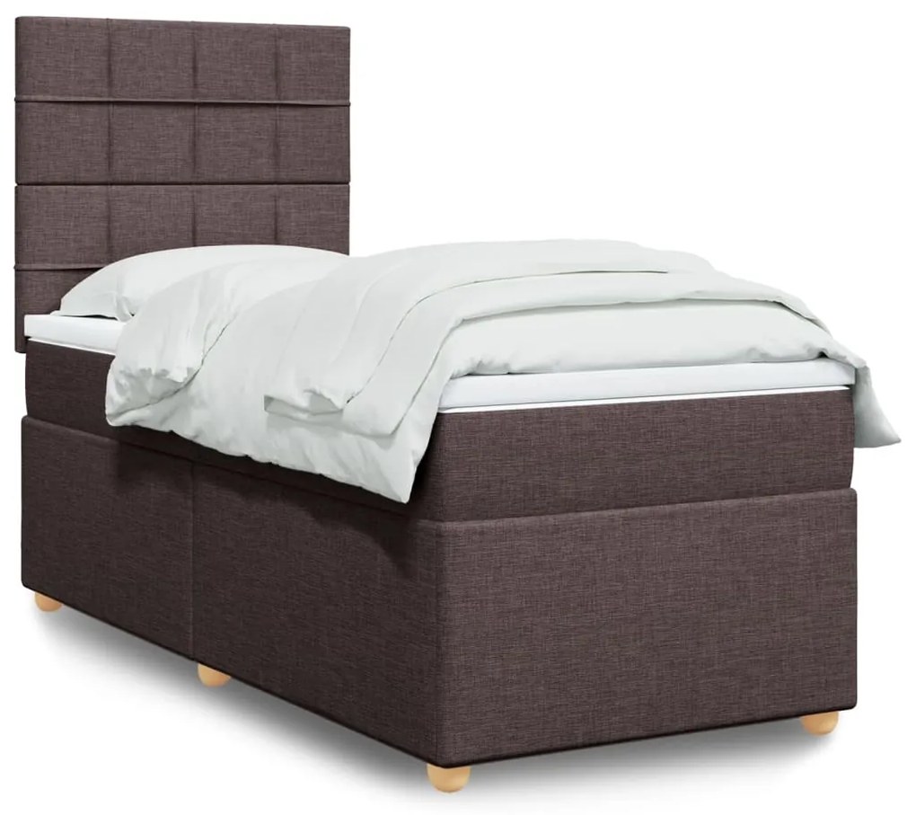 vidaXL Κρεβάτι Boxspring με Στρώμα Σκούρο Καφέ 100x200 εκ. Υφασμάτινο