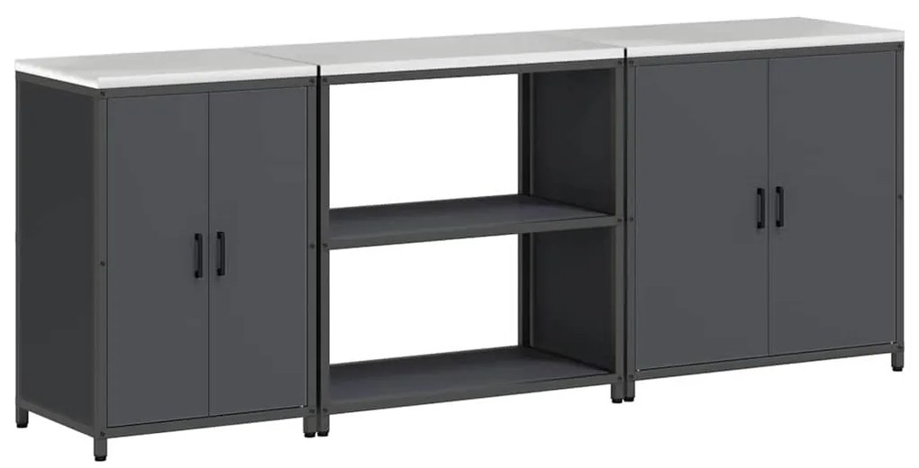 vidaXL Σετ Αποθήκευσης Κουζίνας με ράφι Άλλο 3 pcs Ανθρακί Ατσάλι