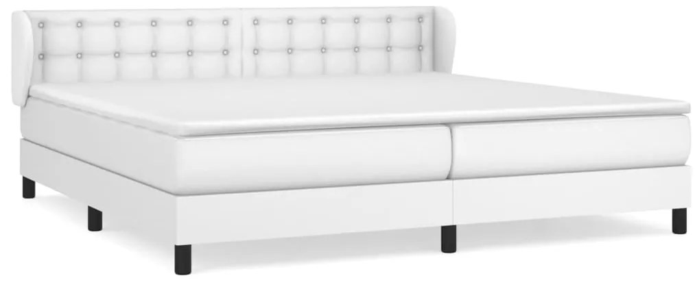 vidaXL Κρεβάτι Boxspring με Στρώμα Λευκό 200x200 εκ. Συνθετικό Δέρμα