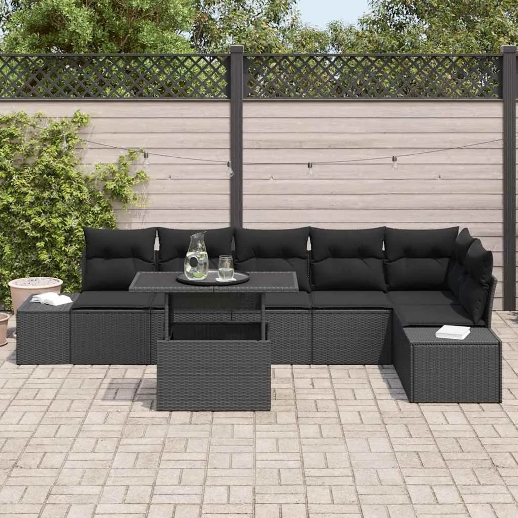 vidaXL Σετ Καναπέ Κήπου με μαξιλάρι 7 pcs Μαύρο 100 x 55 x 73 εκ