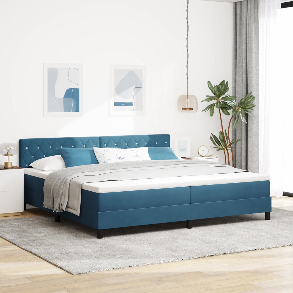 vidaXL Κρεβάτι με Στρώμα Σαλονιού Σκούρο Μπλε 200x200 εκ Βελούδο