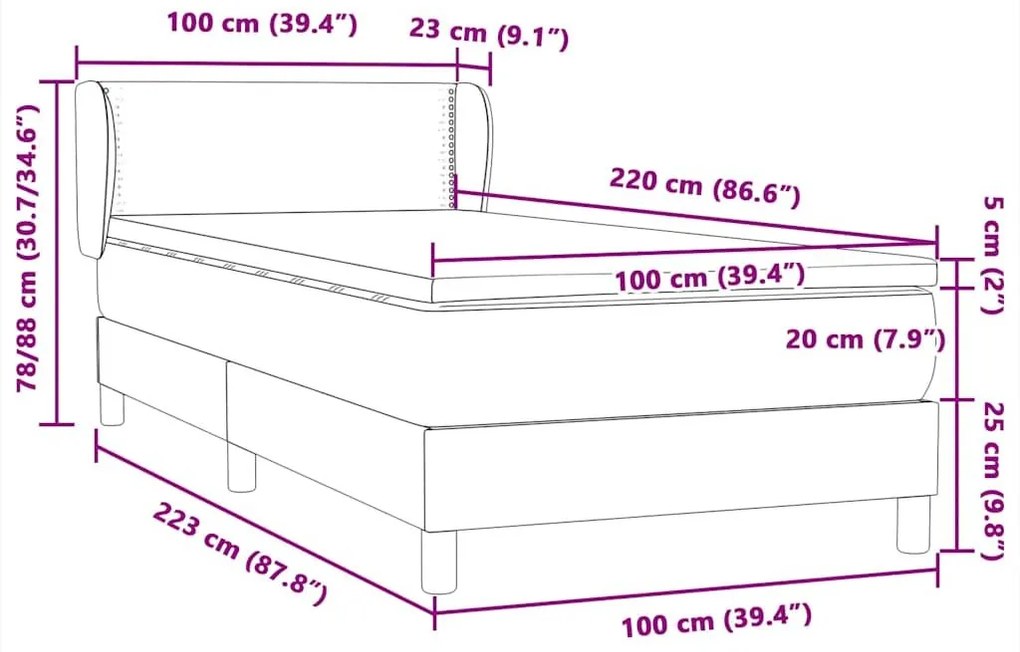 Box Spring Κρεβάτι με στρώμα Σκούρο γκρι 100x220 εκ. Βελούδινο - Γκρι