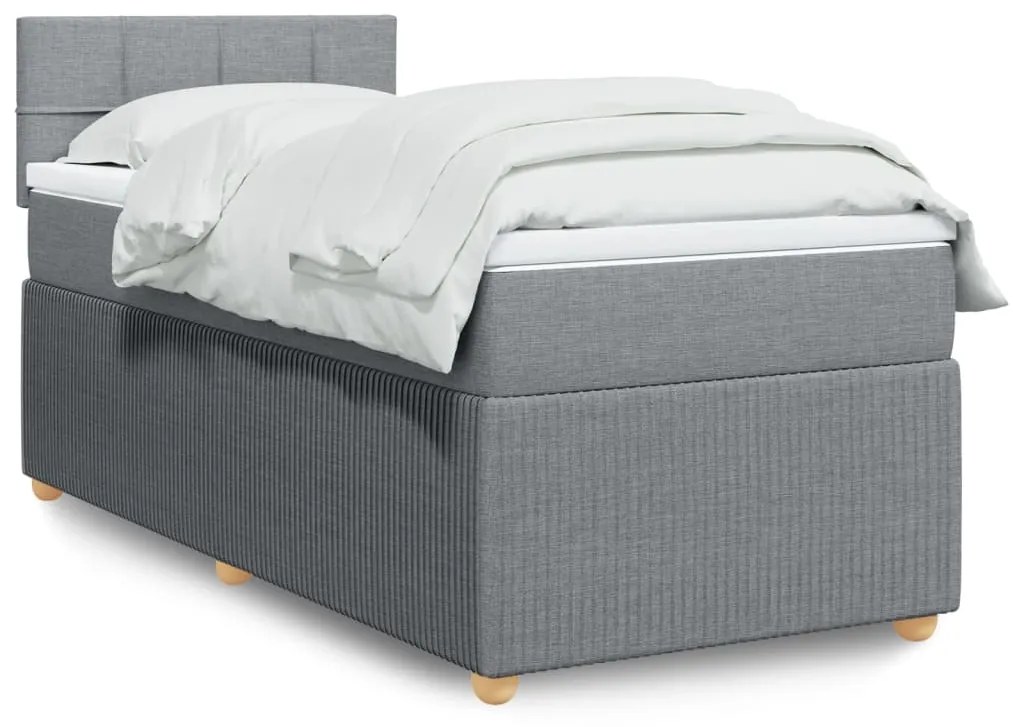 vidaXL Κρεβάτι Boxspring με Στρώμα Ανοιχτό Γκρι 90x190 εκ. Υφασμάτινο