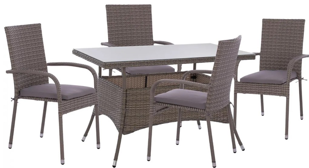 Σετ Κήπου Τραπεζαρία HM11711.31 5 τεμ Γκρί με Τραπέζι 120x70x75 εκ. &amp; 4 Καρέκλες Wicker Rattan