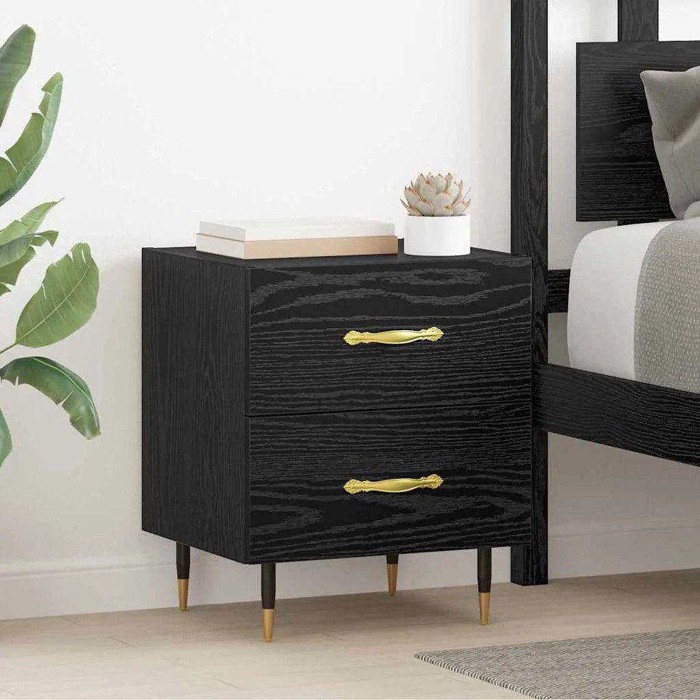 vidaXL Κομοδίνο 2 pcs Μαύρη δρυς 40 x 35 x 47.5 εκ Επεξεργασμένο ξύλο