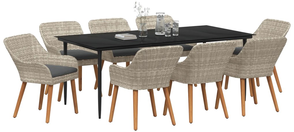 vidaXL Σετ τραπεζαρίας 9 pcs Ανοιχτό γκρι και Μαύρο Large
