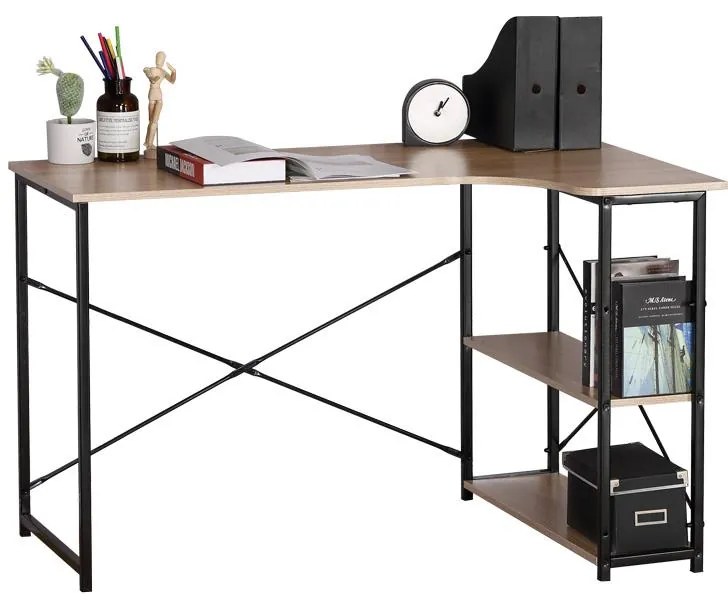 Γραφείο Merlin Δεξιά Γωνία με Ράφια σε Oak με Μαύρο Μέταλλο 120x73x75 εκ. 120x73x75 εκ.