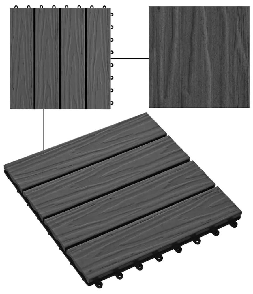 Πλακάκια Deck 11 τεμ. Ανάγλυφα Μαύρα 30x30 εκ. 1 μ² WPC - Μαύρο