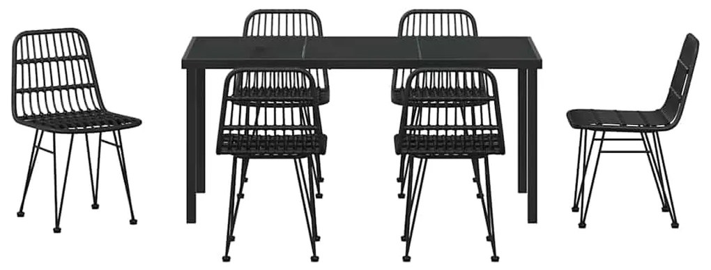 vidaXL Σέτ φαγητού για κήπο 7 pcs Μαύρο Χάλυβας με επίστρωση πούδρας