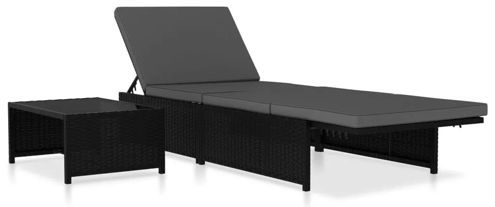 vidaXL Καρέκλες/Ξαπλώστρα 2 τεμ. Μαύρο Συνθετικό Ρατάν με Τραπέζι