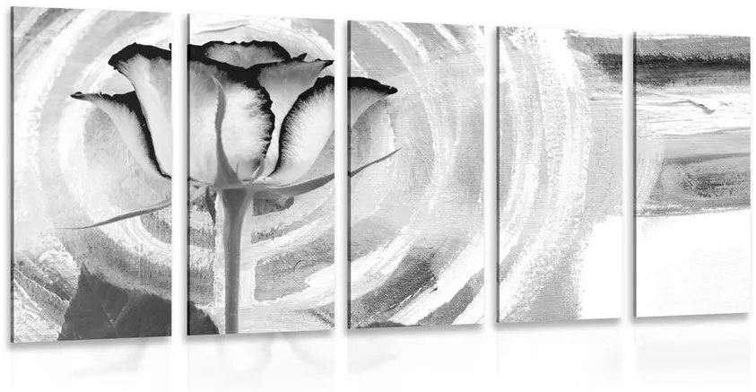 Εικόνα 5 τμημάτων τριαντάφυλλο σε καμβά σε ασπρόμαυρο - 100x50