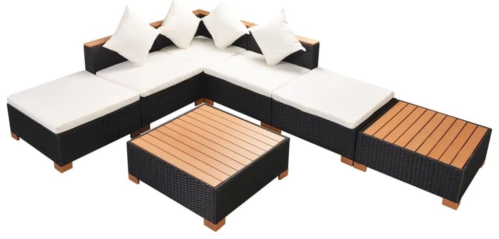 vidaXL Σαλόνι Κήπου 7 Τεμαχίων Μαύρο από Συνθετικό Ρατάν με Μαξιλάρια