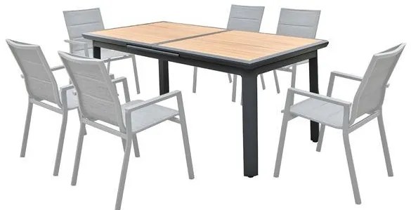 NAPOLI Τραπέζι Dining Κήπου- Βεράντας, Αλουμίνιο Βαφή Μαύρο Επιφάνεια Alu απόχρωσης Ξύλου
