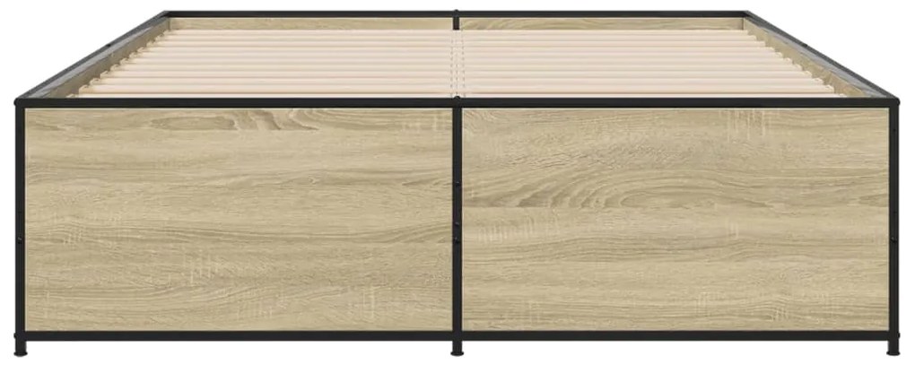 vidaXL Πλαίσιο Κρεβατιού Sonoma Δρυς 135x190 εκ. Επεξ. Ξύλο &amp; Μέταλλο