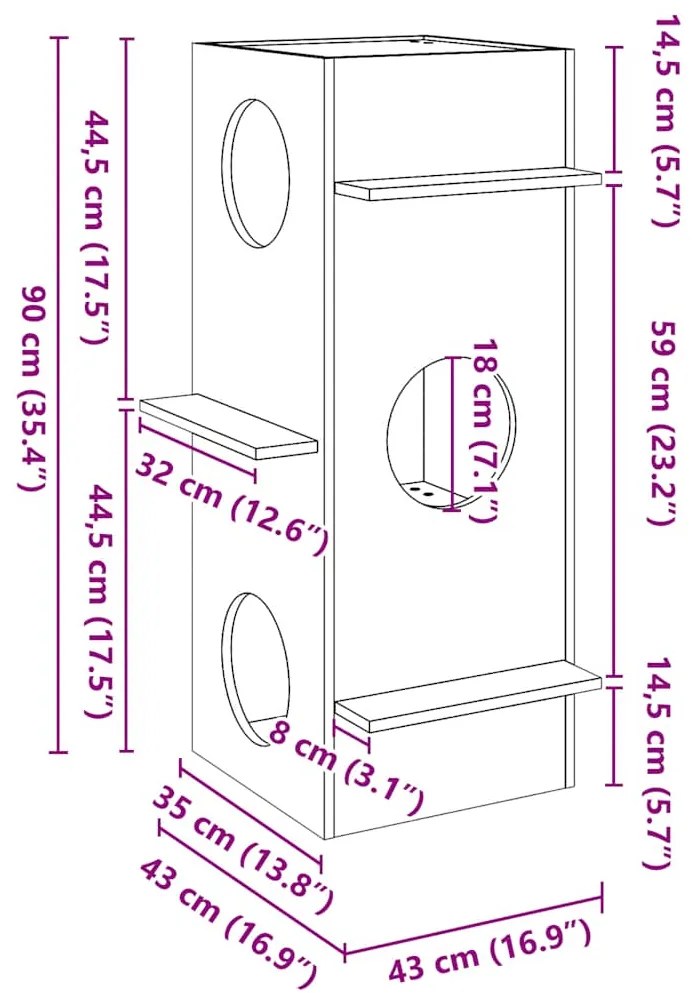 vidaXL Σπίτι για γάτες Λευκό 43x43x90 cm από μασίφ ξύλο πεύκο