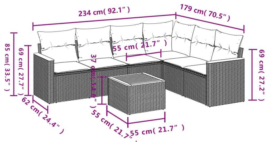vidaXL Σαλόνι Κήπου Σετ 7 τεμ. Μπεζ Συνθετικό Ρατάν με Μαξιλάρια