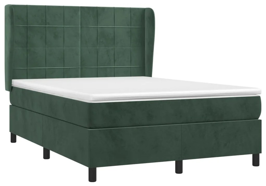 vidaXL Κρεβάτι Boxspring με Στρώμα Σκούρο Πράσινο 140x190εκ. Βελούδινο