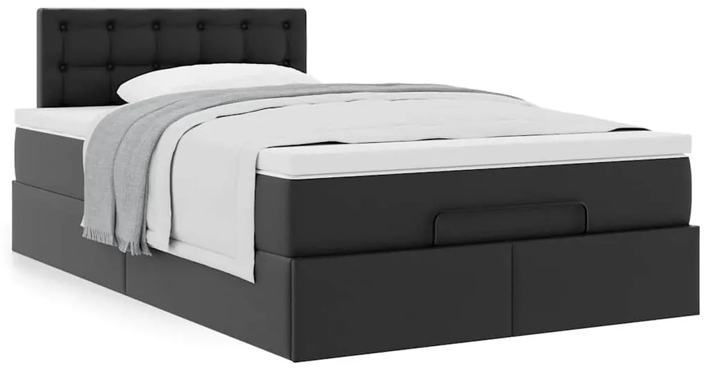 vidaXL Οθωμανικό κρεβάτι με στρώμα Μαύρο 120x190 cm Faux Leather