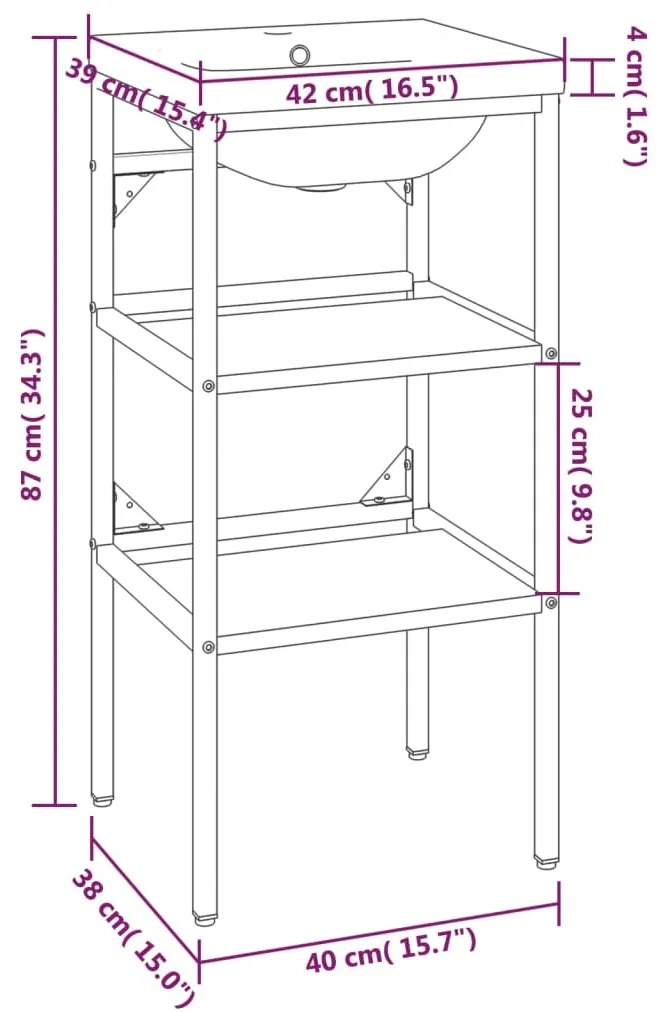 vidaXL Σκελετός Νιπτήρα Μπάνιου με Εντοιχισμένο Νιπτήρα Λευκό Σίδερο